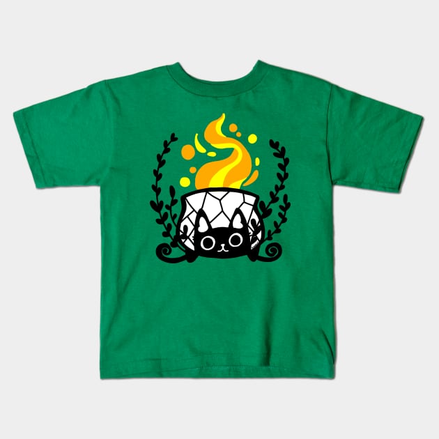 Kitty Cauldron Kids T-Shirt by mishaneko_art